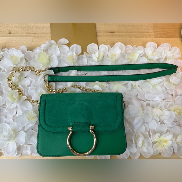 TopShop Green Crossbody Shoulder Bag with Gold Ring Detail - Picture 11 of 12